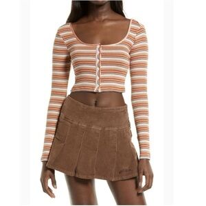 NWT BDG Urban Outfitters Orange Striped Long Sleeve Crop Top Size L